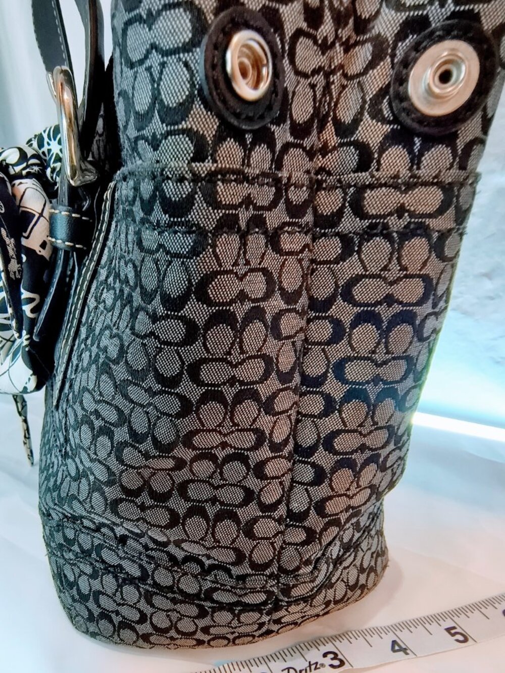 COACH Soho Signature Small Black Gray Canvas Satchel, Style F12310 - Picture 13 of 15